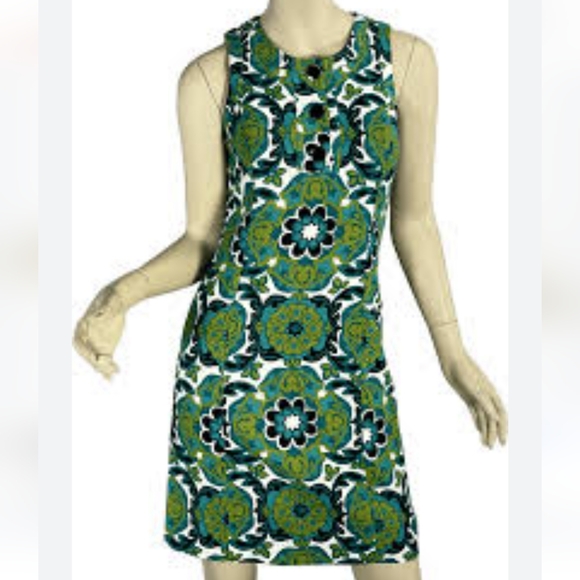 60s Mod Green Aqua Print Linen Mini Sundres - Picture 4 of 4